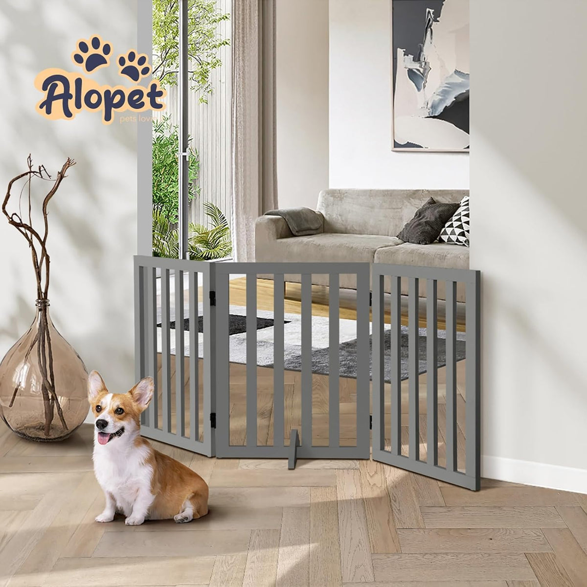 Freestanding Foldable MDF Pet Gate – 3 Sizes, White or Grey