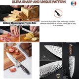 Kitchen Knife Set 15-Piece with Wooden Block. Ultra Sharp High Carbon German Stainless Steel Hammer Pattern Chef & Steak Knives. Full Tang Design with Forged Triple Rivet. Boxed Knife Set