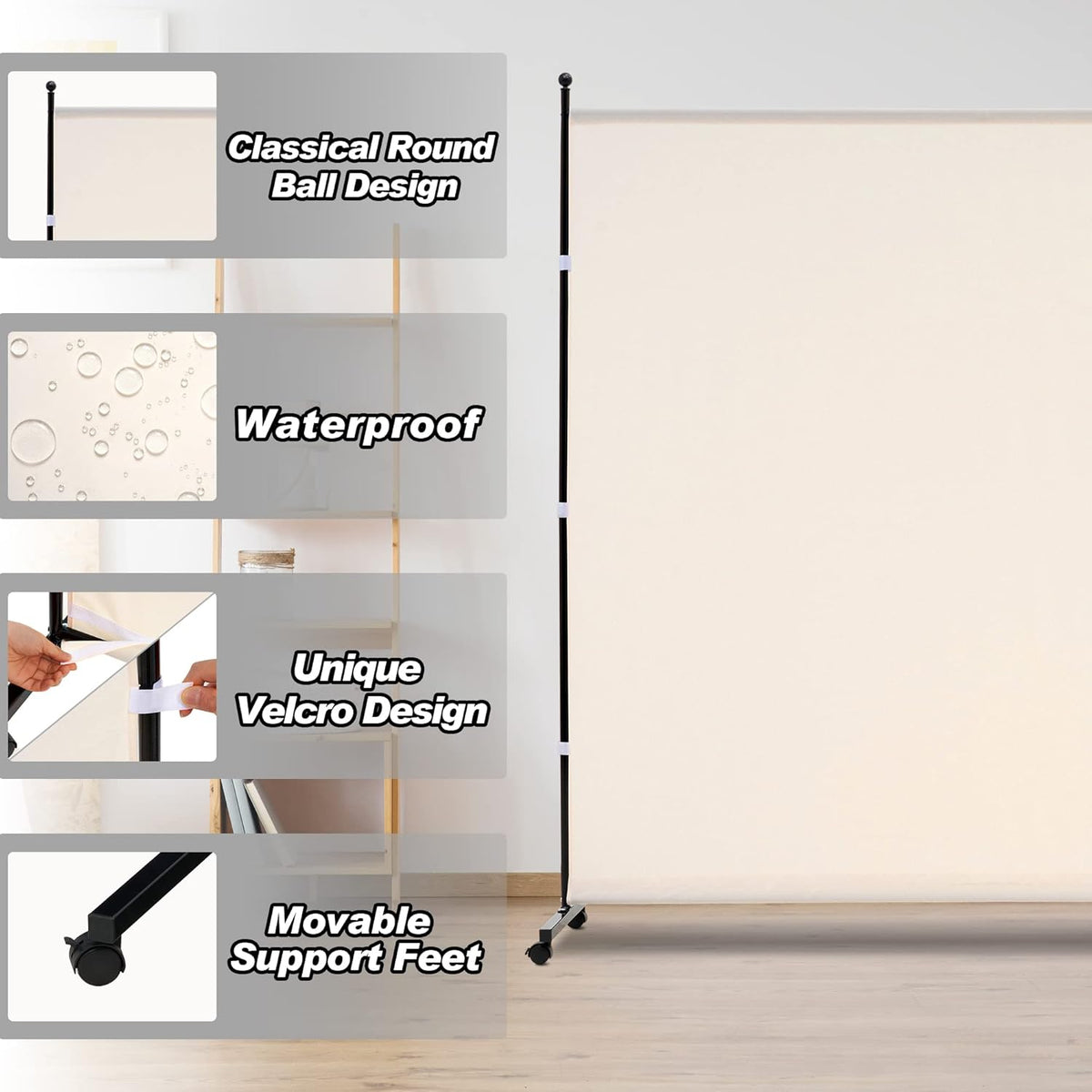6ft Rolling Single-Panel Room Divider – 3 Colours