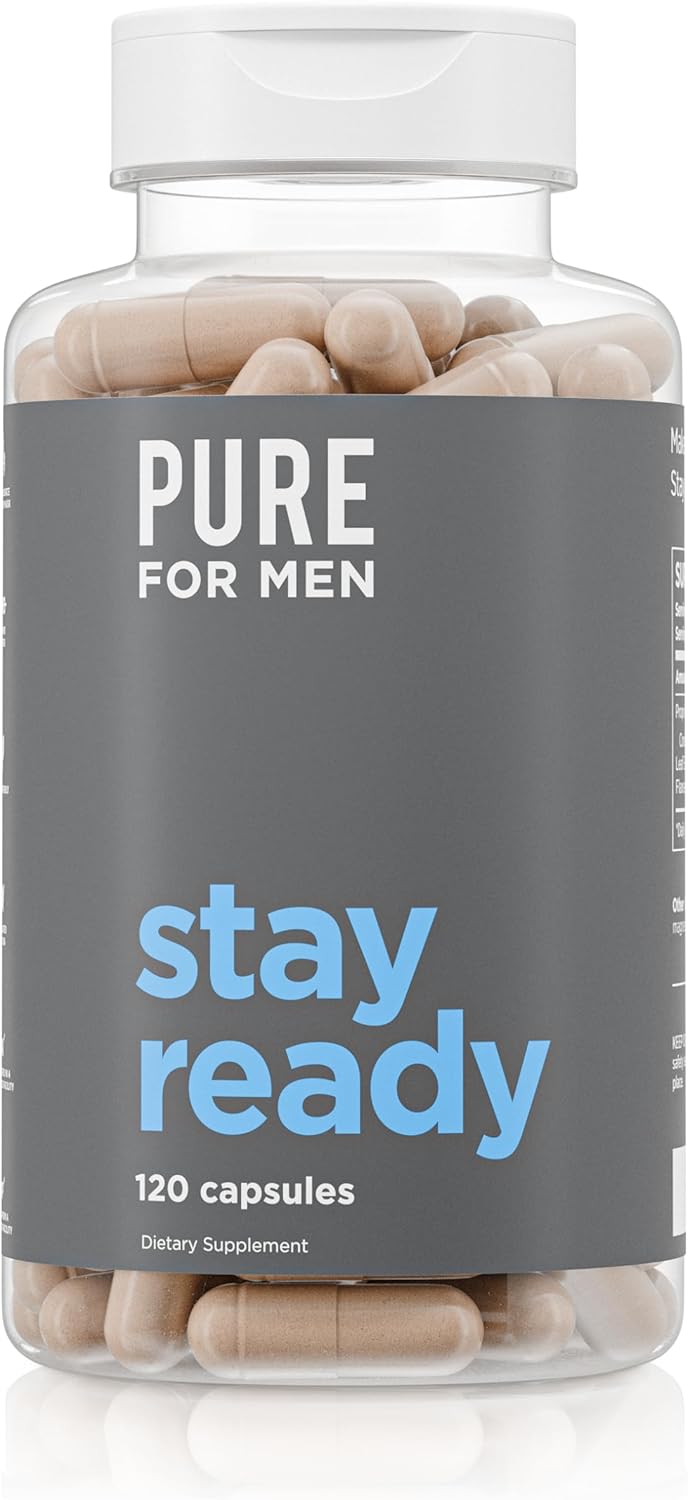 Pure for Men Original Cleanliness Stay Ready Fiber Supplement, 120 Vegan Capsules, Helps Promote Digestive Regularity. Psyllium Husk, Chia Seeds, Oat Fibre, Proprietary Formula