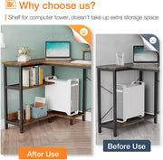 Reversible L-Shaped Desk with Shelves & Monitor Stand