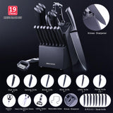 Knife Set Black, Knives Set for Kitchen Full Tang Steel Steak Knife Set(8)+Chef's Knives(6),Kitchen Shears(19-in-1)…