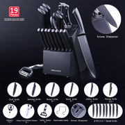Knife Set Black, Knives Set for Kitchen Full Tang Steel Steak Knife Set(8)+Chef's Knives(6),Kitchen Shears(19-in-1)…