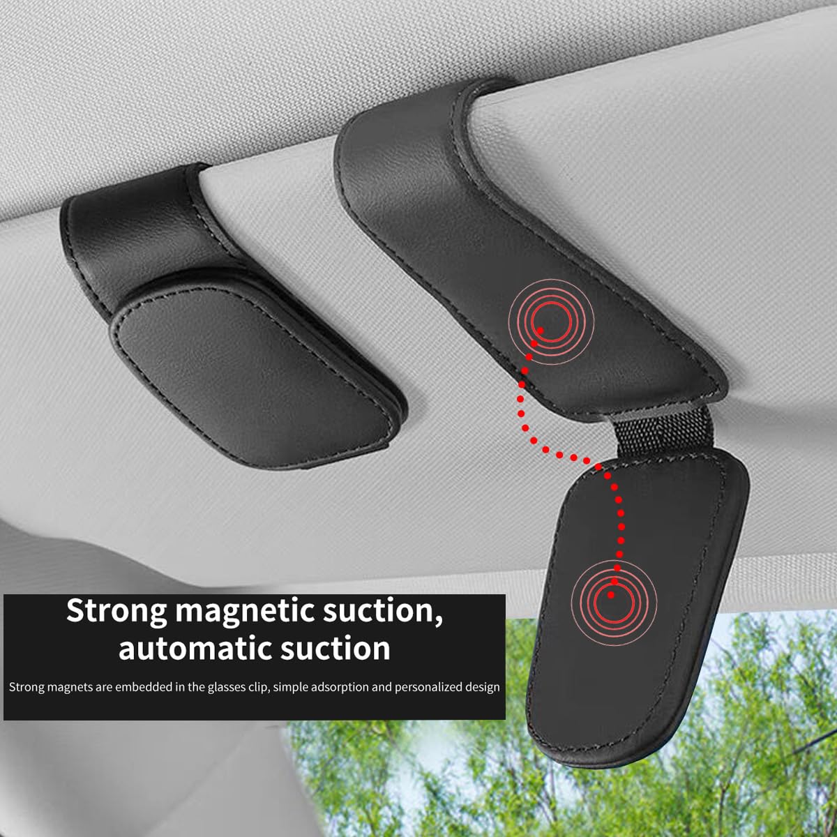 Magnetic Faux-Leather Car Visor Glasses Holder – Black