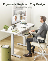 ODK Electric Standing Desk with Keyboard Tray & Memory Control,72-118cm Height Adjustable Sit Stand Desk,Ergonomic Computer Desk for Home Office,100 * 50cm,White
