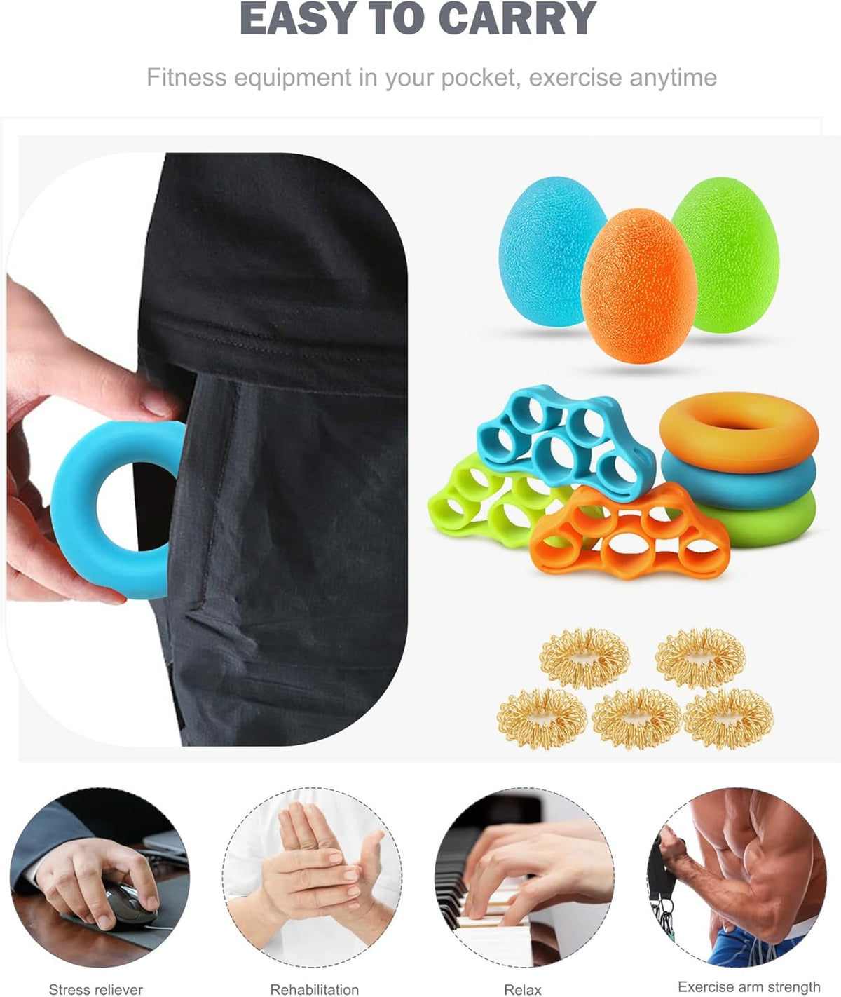 Squeeze Ball Hand Grip Strengthener, Finger Exerciser, Grip Strength Trainer(14PCS)Arthritis Pain Relief Workout Forearm Grip Workout Finger Stretcher Carpal Tunnel, Trigger Finger, and More