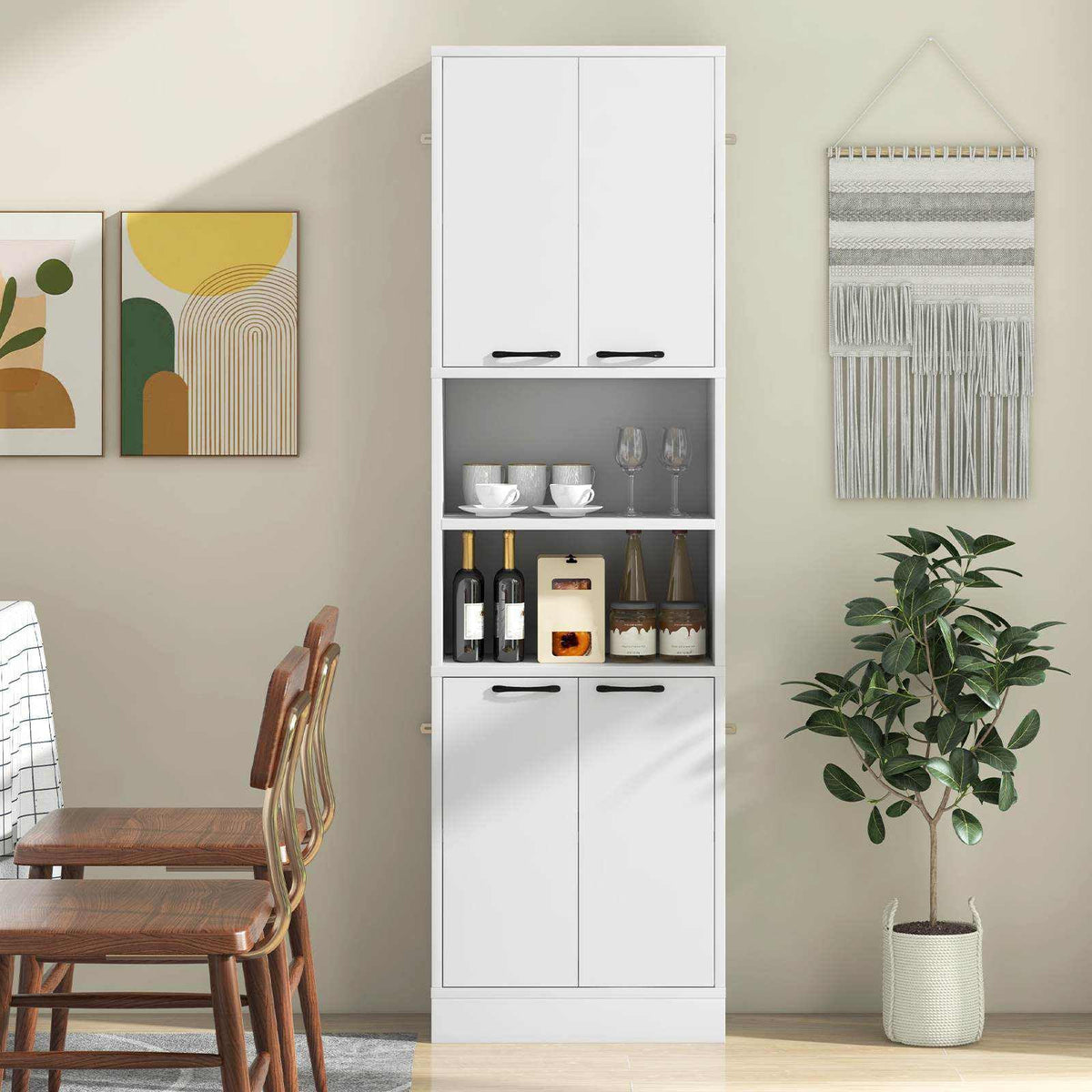 190 cm White Freestanding Pantry Cabinet with Doors & Shelves