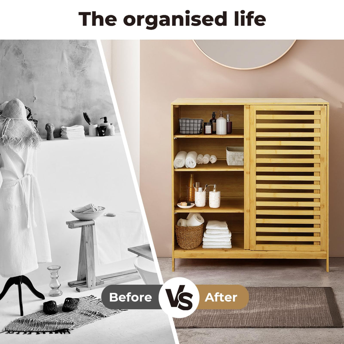 80 × 40 × 88 cm Bamboo Storage Cabinet with Louvered Door