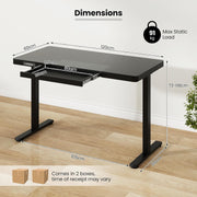 Electric Standing Desk with Drawer, Height Adjustable Desk with Whole Piece Tempered Glass Top, Sit Stand Desk with 2 Memory Positions & USB Type-C Outlets for Home Office 120x60 cm