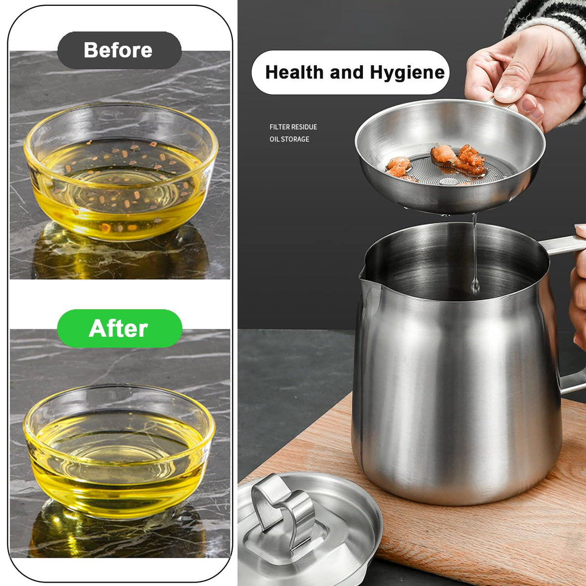 2 L Stainless-Steel Oil Filter Pot with Strainer & Frying Basket