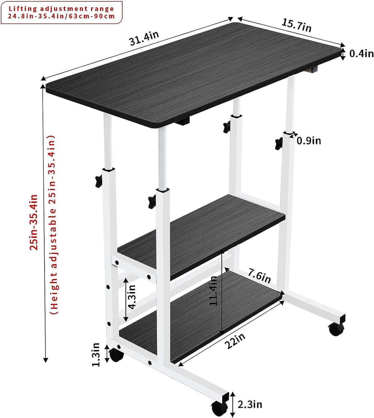 Mobile Height-Adjustable Laptop Desk with Storage