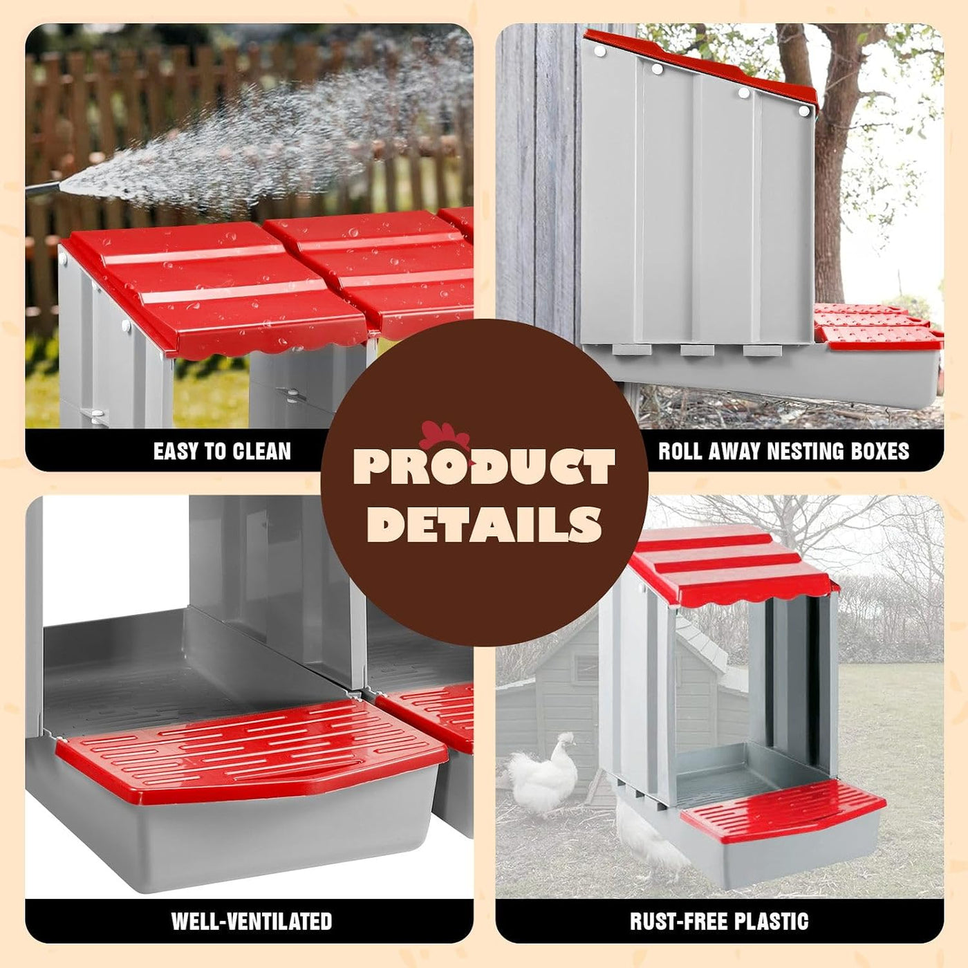 Pet Scene 4-Hole Roll-Away Chicken Nesting Box – Modular Poultry Laying Boxes with Egg Collection