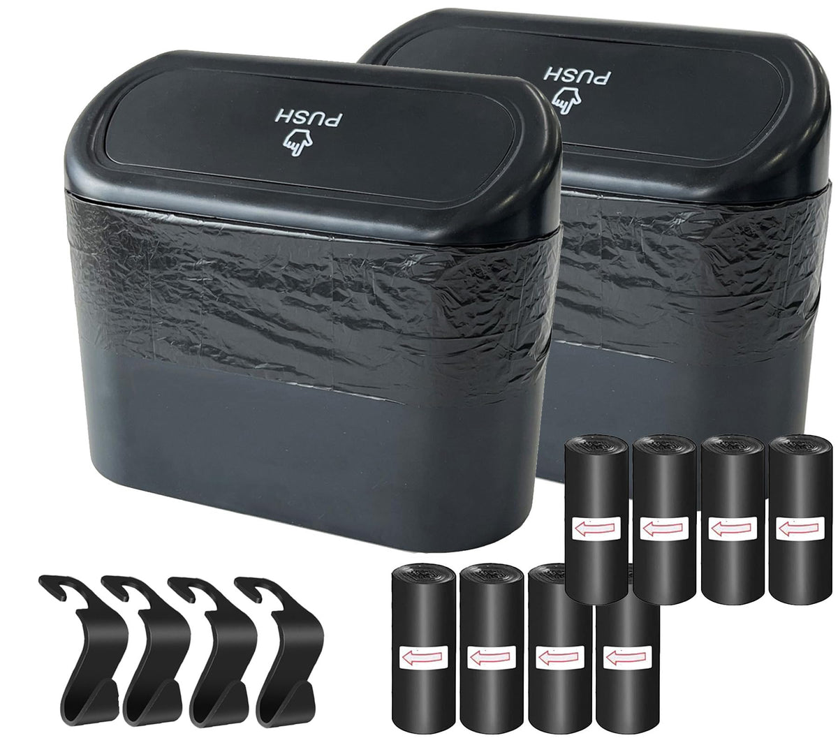 Compact Lidded Car Bin with 120 Liners & 4 Hooks