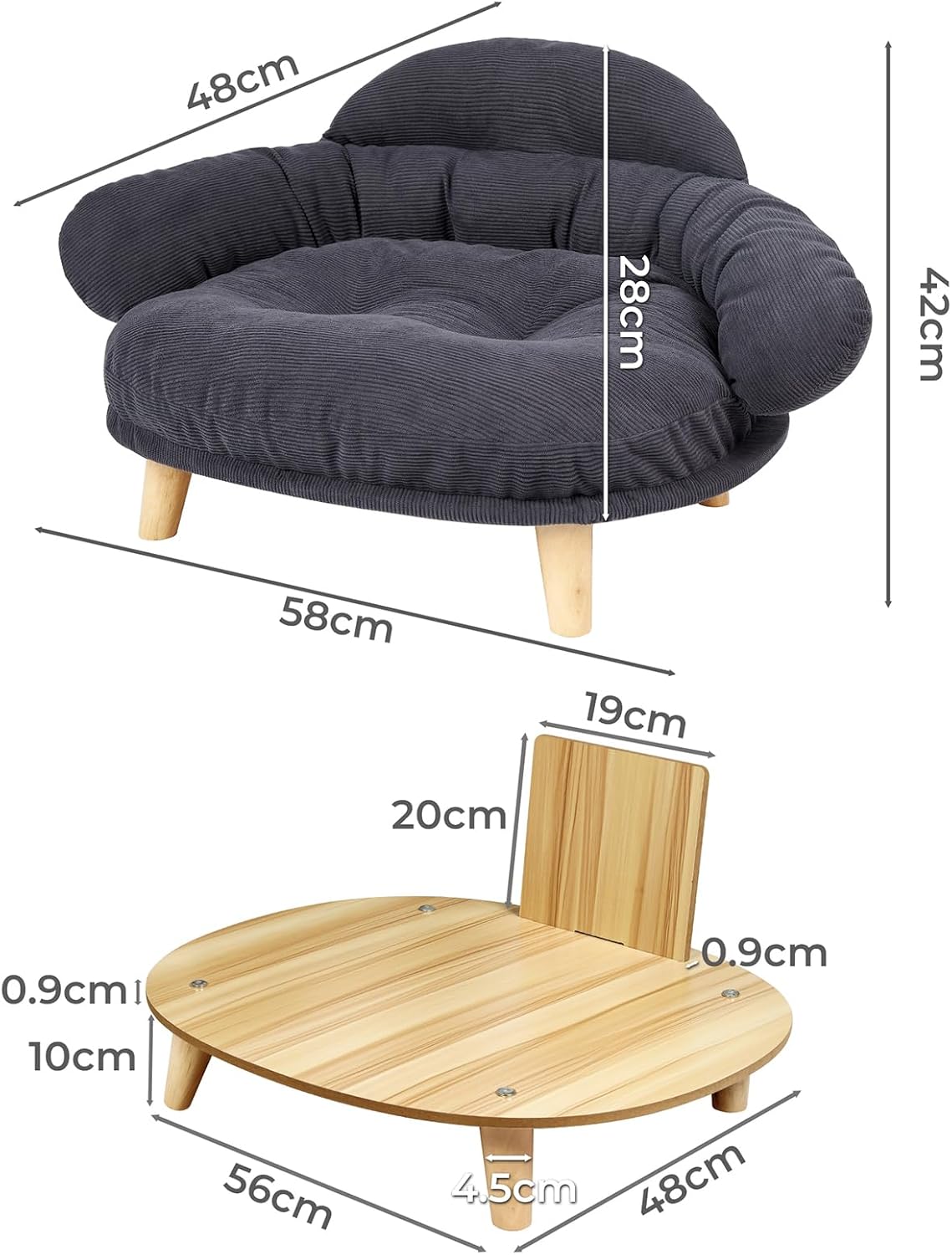Elevated Wooden Pet Sofa with Washable Cushion – 3 Options