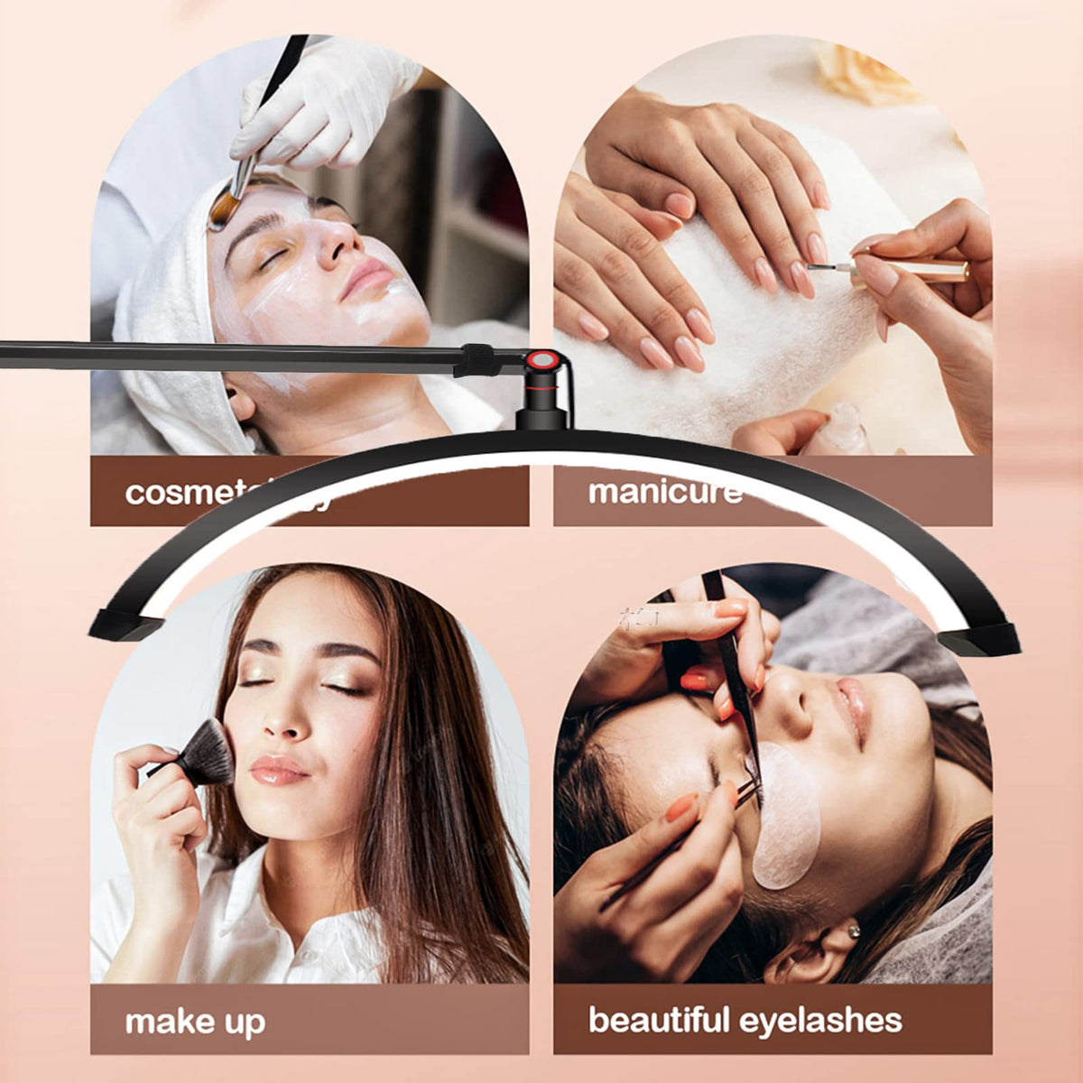 Lash Light, Half Moon Lamp with 3 Color Temperature, Tattoo Light with Phone Holder, LED Floor Lamp for Eyelash Extensions, Beauty, Skincare, Eyebrows, Filming Content Creation,Black