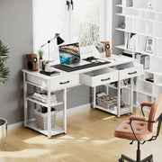 120 cm White Computer Desk with Fabric Drawers & Shelves