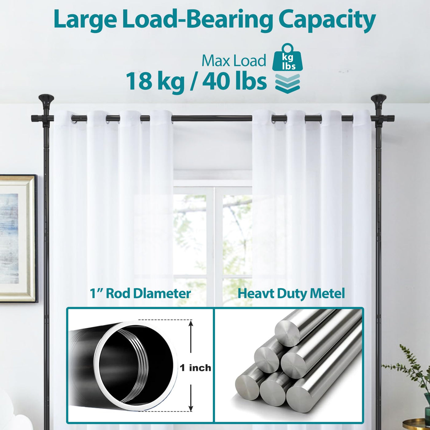 No-Drill Curtain Divider Frame – 71–178cm Wide, Up to 3m High