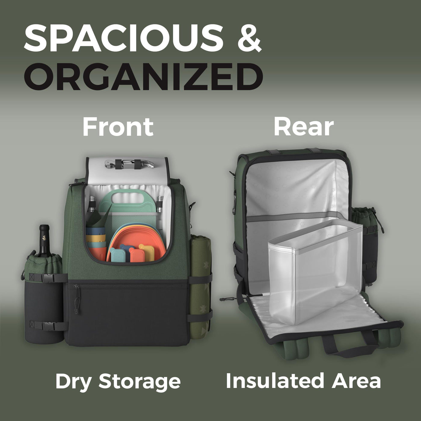 Insulated Picnic Backpack for Four with Blanket & Wine Cooler