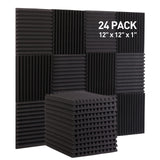 24 Pack Sound Proof Panels, Acoustic Foam Panels 12x12x2 inches Black Acoustic Panels, High Density Soundproofing Panels, Fire-retardant Sound Absorbing Foam for Studio Recording