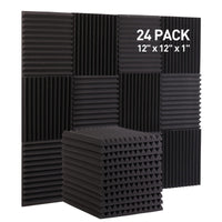 24 Pack Sound Proof Panels, Acoustic Foam Panels 12x12x2 inches Black Acoustic Panels, High Density Soundproofing Panels, Fire-retardant Sound Absorbing Foam for Studio Recording