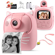 50MP Kids Instant Camera with 3 Rolls Print Paper for Boys and Girls, 1080P Digital Camera for Children, 2.0' IPS Selfie Toy Camera Toddler Rechargeable Video Recorder with 32GB TF Card(Pink)
