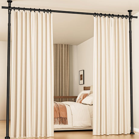 No-Drill Floor to Ceiling Room Divider, Adjustable Tension Rod Partition for Bedroom, Living Room or Studio (Black, Single Rod)