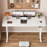 BilySen Electric Standing Desk 140x60cm (55.1"x23.6"), Height Adjustable Sit Stand Desk with Hooks, Metal Frame Stand up Desk with Powerful Motor, Ergonomic Computer Desk for Home Office (White)
