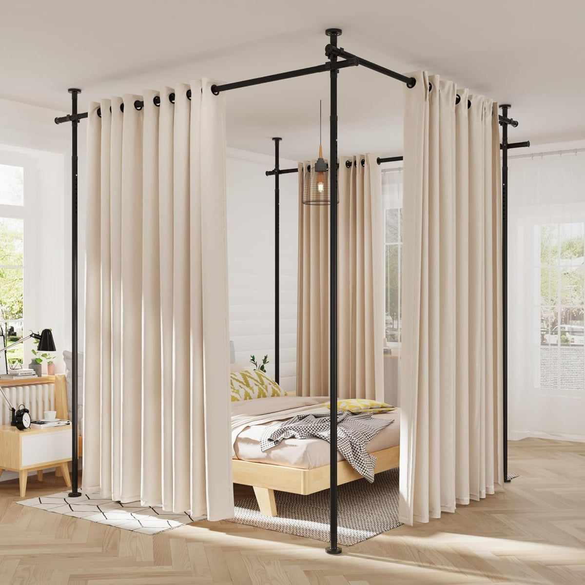 No-Drill Tension Room-Divider Curtain Rod – 6 Options