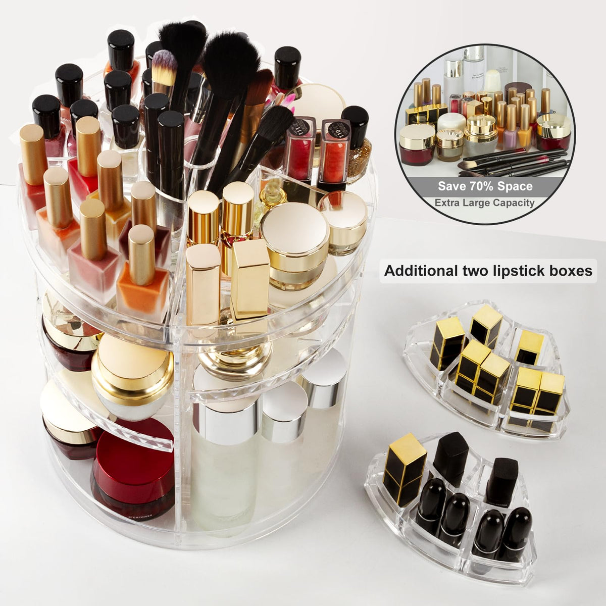 360° Rotating Adjustable Makeup Organiser – 8 Tiers