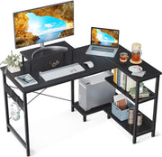 Reversible L-Shaped Desk with Shelves & Monitor Stand