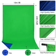 1.8×2.8m Reversible Green & Blue Screen with T-Stand