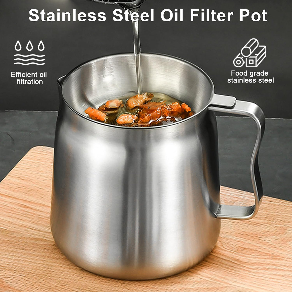 2 L Stainless-Steel Oil Filter Pot with Strainer & Frying Basket