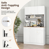 Tall Pantry Cabinet, Kitchen Cabinet with Outlets, USB Ports, Anti-Tipping Kits & 3-Position Adjustable Shelves, Freestanding Buffet Cupboard with Hutch, Microwave Cabinet Dining Room