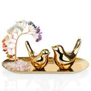 7-Stone Crystal Tree, Gold Bird & Tray Décor Set