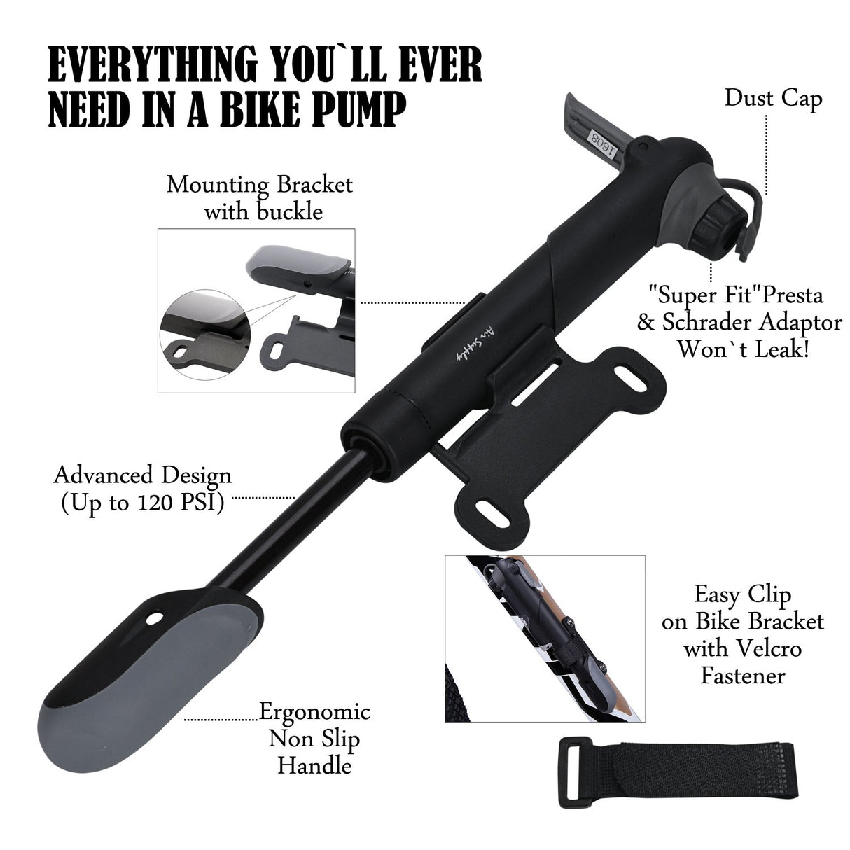 A35 Bike Repair Kit - 120 PSI Mini Pump & 16 in 1 Bicycle Multi Tool with Handy Bag Included Glueless Tire Tube Patches & Tire Levers