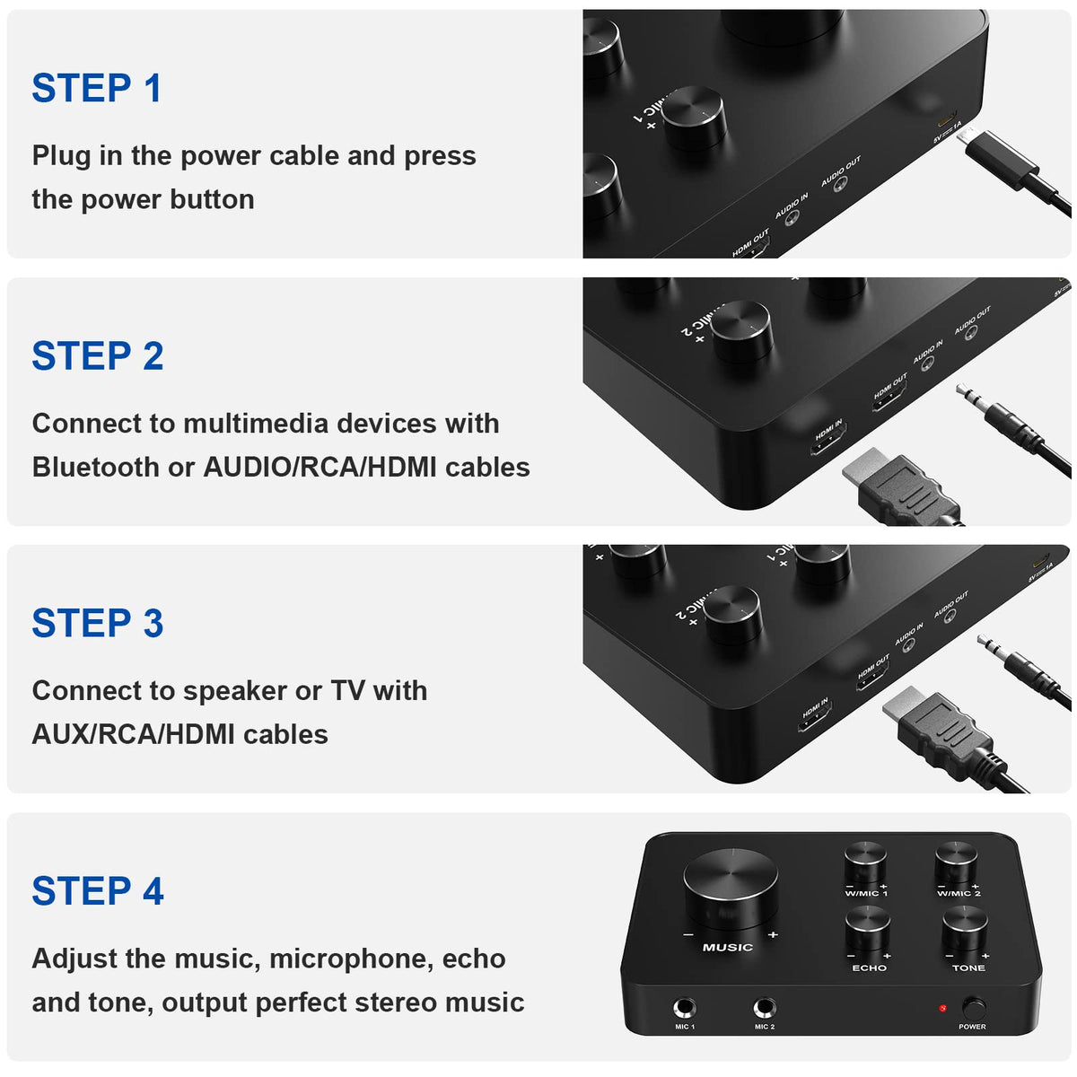 Rybozen HDMI & AUX Dual UHF Karaoke Mixer System