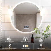 Smart Round LED Bathroom Mirror with Defogger & Audio
