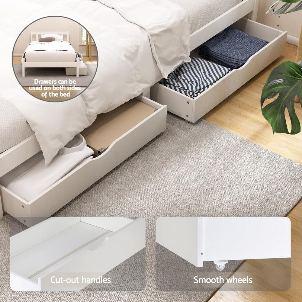 White Pine Platform Bed with Headboard & 2 Storage Drawers – 4 Sizes