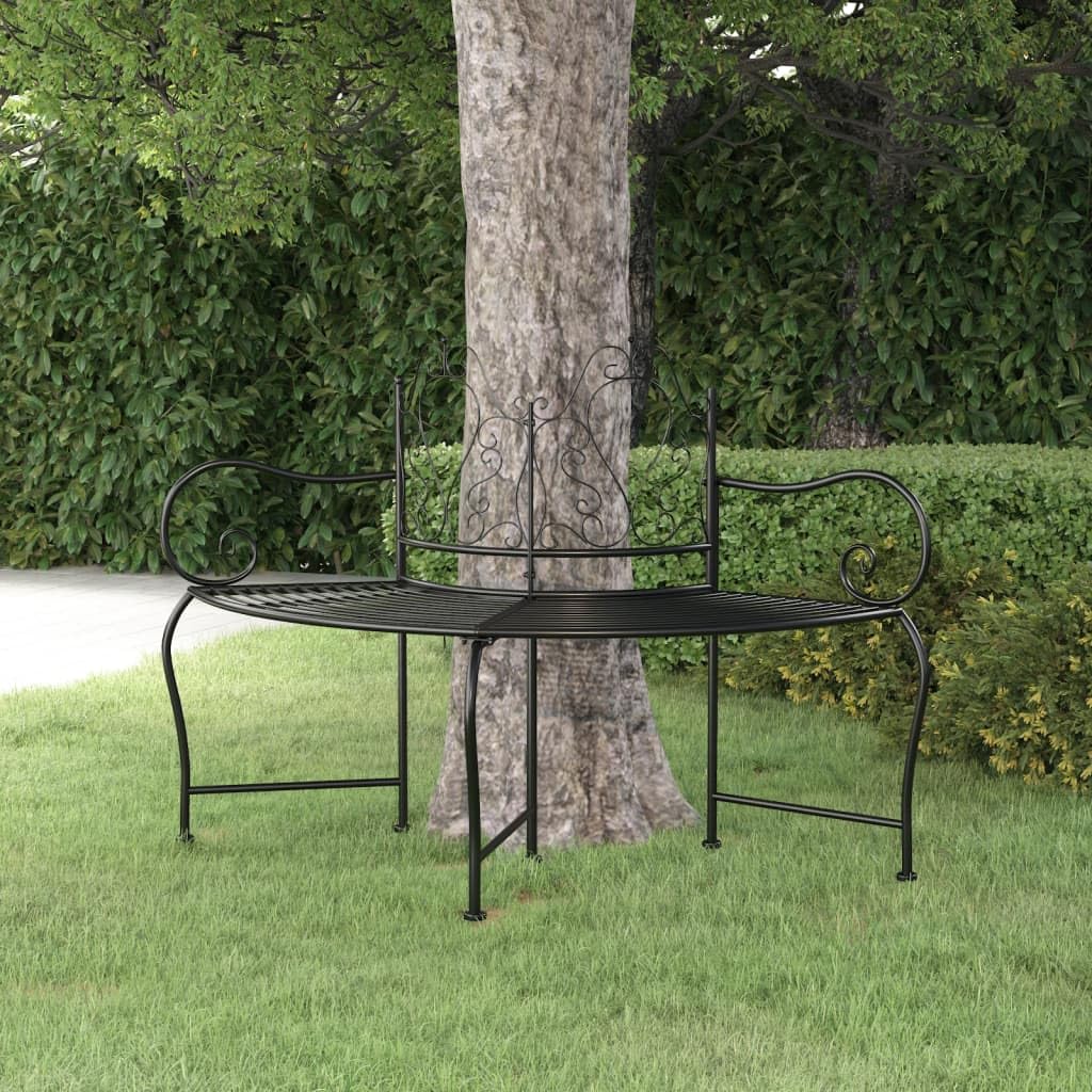 150 cm Black Steel Wraparound Tree Bench