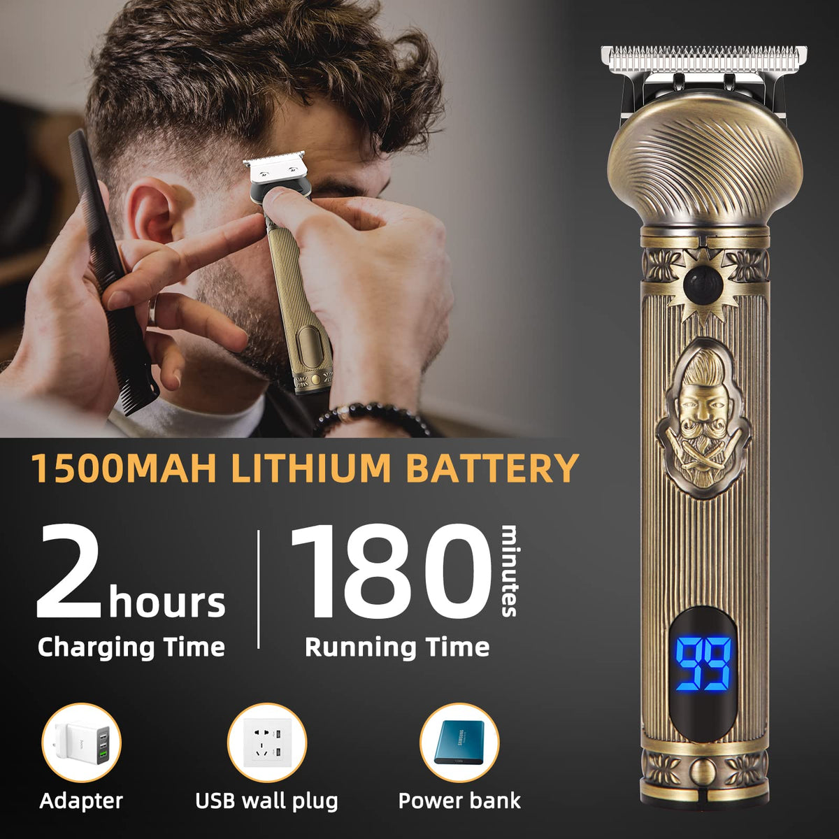 Beard Trimmer for Men, Electric Razor Shavers for Men w/Case, Cordless Hair Clipper T-Blade Trimmer, Mens Grooming Kit for Nose Ear Body Face Mustache -180 Mins Shaving, Father Gifts for Him