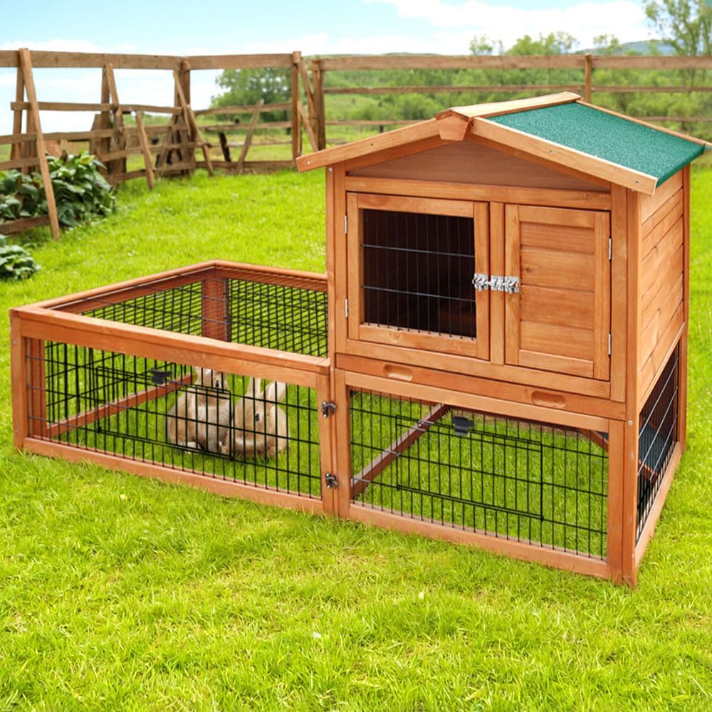 Tall Two-Level Wooden Rabbit Hutch – 60 × 90 × 155 cm