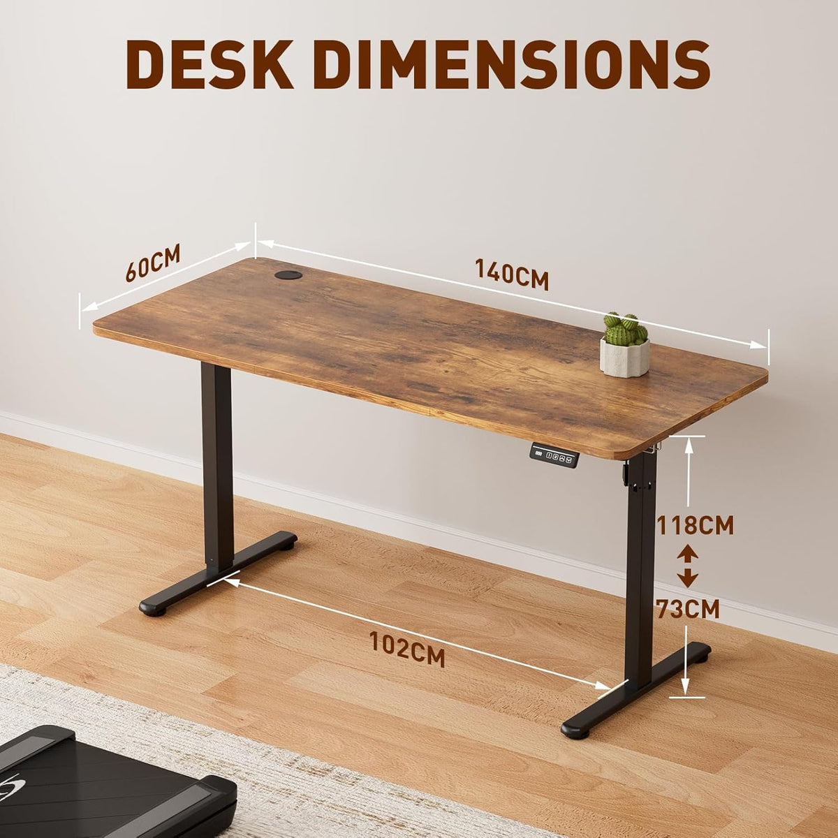 140 × 60 cm Electric Standing Desk with Hooks