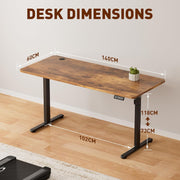 140 × 60 cm Electric Standing Desk with Hooks