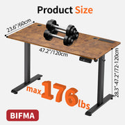 Height Adjustable Desk, 120cm Electric Standing Desk, Power Outlets, Home Office & Gaming Workstation, Easy Assembly, Versatile Table, Vintage Oak