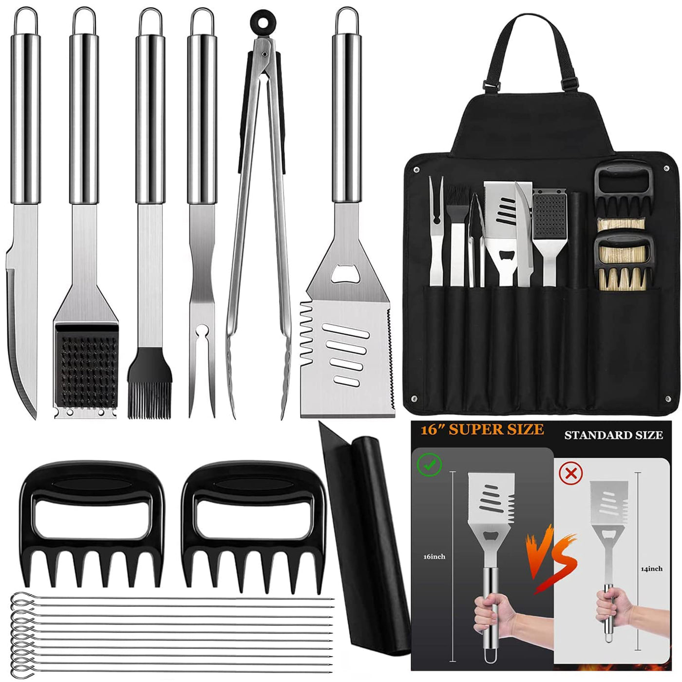 40 cm Stainless-Steel BBQ Tool Set with Apron