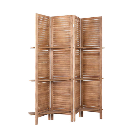 Artiss Room Divider, 8 Panel Folding Wooden Privacy Portable Screen Shelf Dividers Partition Wall Screens Home Pet Child Indoor Balcony Bedroom Furniture, Separator Water-Resistant Brown