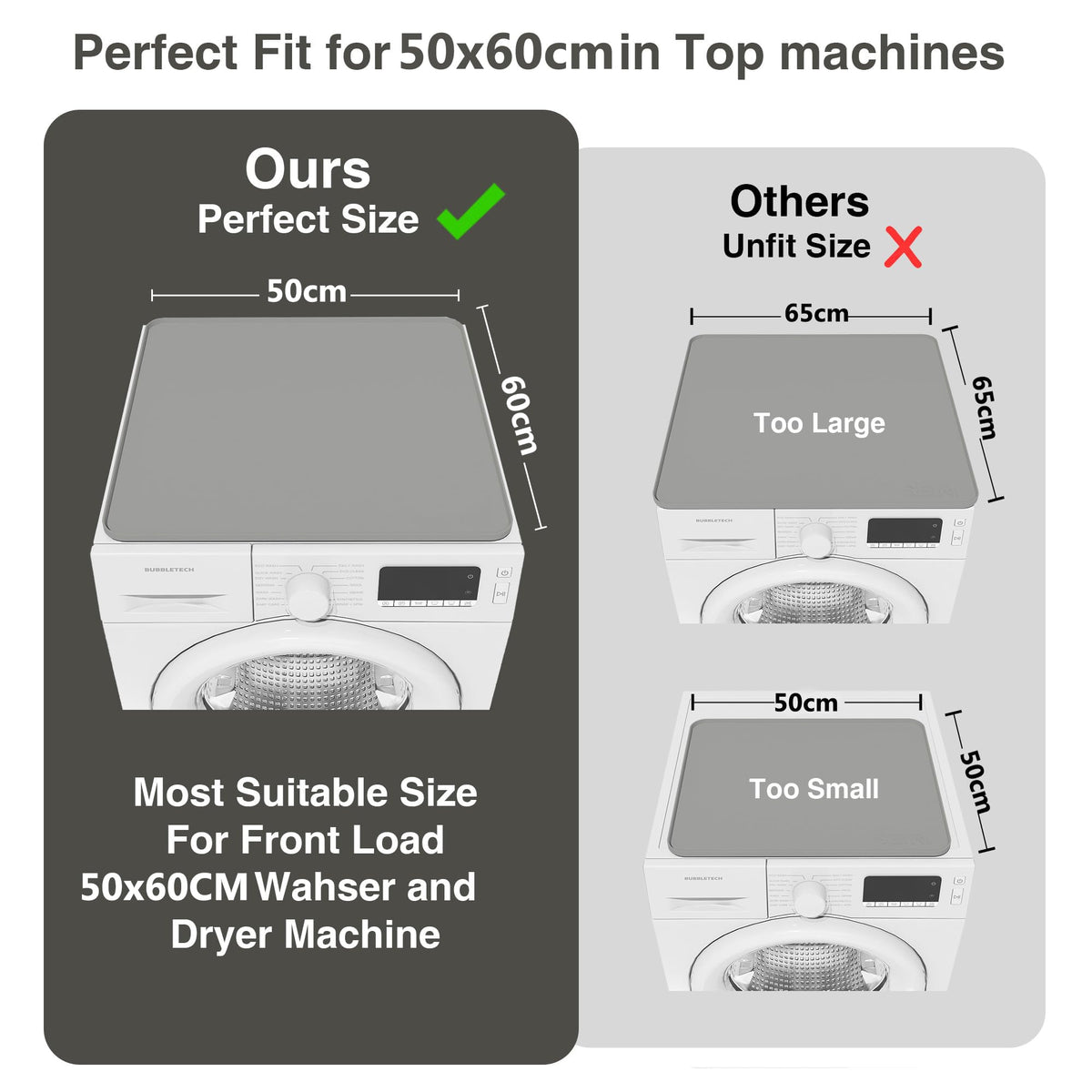2-Pack 58 × 58 cm Silicone Washer & Dryer Top Mats