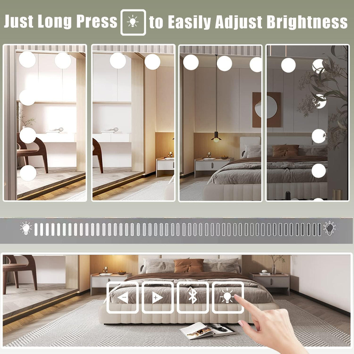 Vanity Mirror with Lights, Hollywood Makeup Mirror with Bluetooth Speaker, Large Vanity Lighted Mirror with 15 Dimming LED Bulbs, 3 Color Modes USB Port, Tabletop or Wall-Mounted