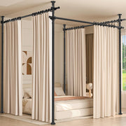 Tension Curtain Rod for Room Partition, No Drilling, 121-304cm(H) 71-434cm(W) | Floor to Ceiling Room Divider, Black, Strong Weight Capacity, Quick Assemble, Wall Divider for Bedroom Dorm Privacy