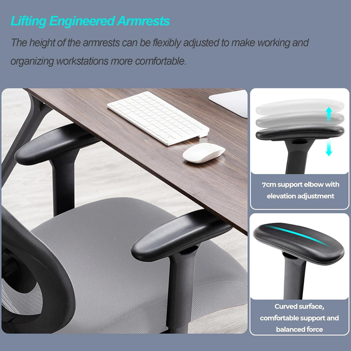Office Chair, Breathable Mesh Desk Chair with Adjustable Lumbar Support and Headrest, High Back Computer Chair with Flip-up Armrests, Thick Cushion for Home, Office (Grey)